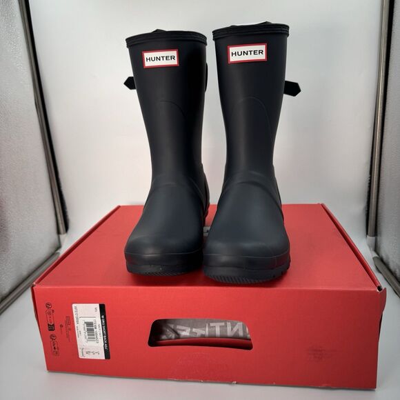 New Hunter Women's Navy (NVY)Blue Original Short Back Adjustable Rain Boots Sz 7 - Picture 1 of 13